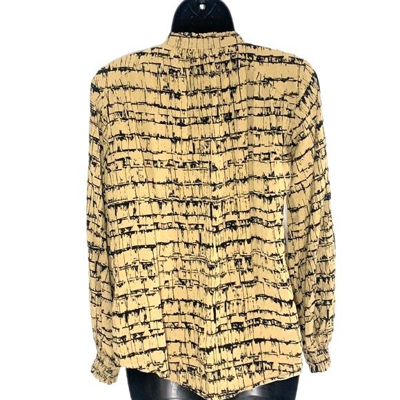 Maeve Anthropologie Striped Pattern Print Half Button Down Blouse Tan Black XS - Picture 6 of 12